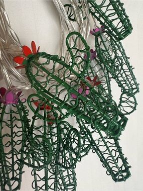 Cost Plus World Market Green Cactus String Lights with Red and Pink Flowers